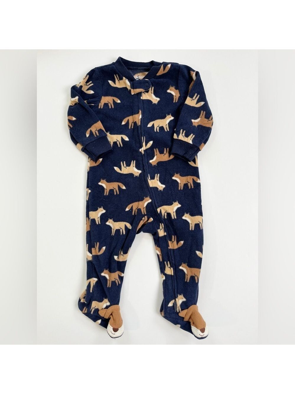 🩵 4/$20 Carter's Navy Blue Fleece Fox Print One Piece